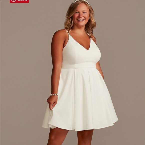 David's Bridal Dresses & Skirts - DB Studio Spaghetti Strap Crepe Plus Fit-and-Flare Dress, color:  Soft White
